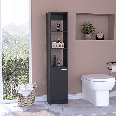 DEPOT E-SHOP Leben Linen Single Door Cabinet, Three External Shelves, Two Interior Shelves, Black