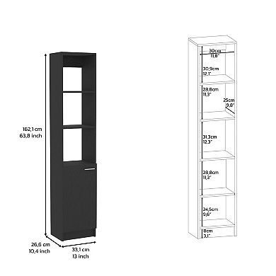 DEPOT E-SHOP Leben Linen Single Door Cabinet, Three External Shelves, Two Interior Shelves, Black