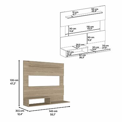 DEPOT E-SHOP Baden Floating Entertainment Center for TV´s up 55", Space For TV, Light Pine