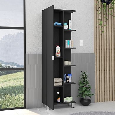 DEPOT E-SHOP Venus Linen Single Door Cabinet, Five External Shelves, Four Interior Shelves