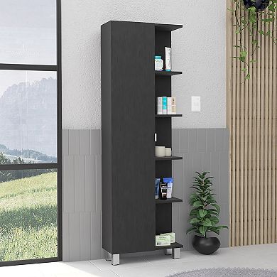 DEPOT E-SHOP Venus Linen Single Door Cabinet, Five External Shelves, Four Interior Shelves