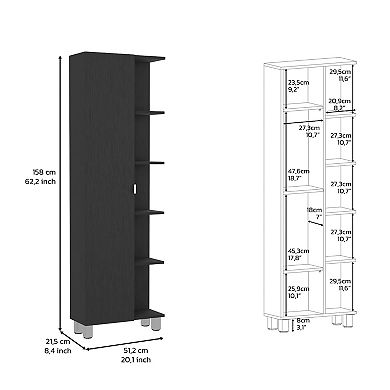 DEPOT E-SHOP Venus Linen Single Door Cabinet, Five External Shelves, Four Interior Shelves