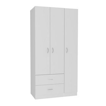 DEPOT E-SHOP Bosko 3 Doors Armoire, Two Drawers, Metal Rod, White