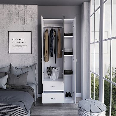 DEPOT E-SHOP Bosko 3 Doors Armoire, Two Drawers, Metal Rod, White