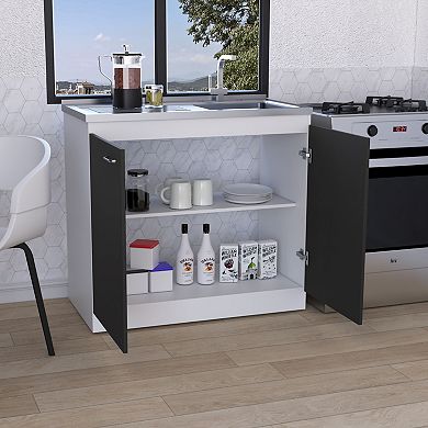 DEPOT E-SHOP Salento Freestanding Sink, Double Door Cabinet, Two Shelves