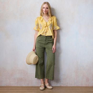 Petite LC Lauren Conrad Ruffle Front Pintuck Blouse