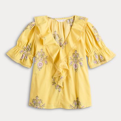 Petite LC Lauren Conrad Ruffle Front Pintuck Blouse