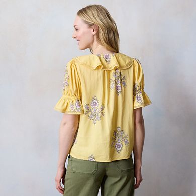 Petite LC Lauren Conrad Ruffle Front Pintuck Blouse