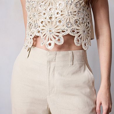 Petite LC Lauren Conrad Sequin Floral Crochet Tank Top