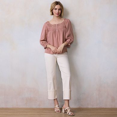 Petite LC Lauren Conrad Lace Insert Button Front Top