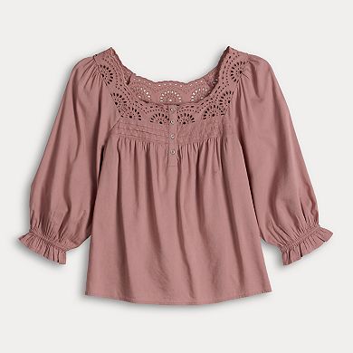 Petite LC Lauren Conrad Lace Insert Button Front Top