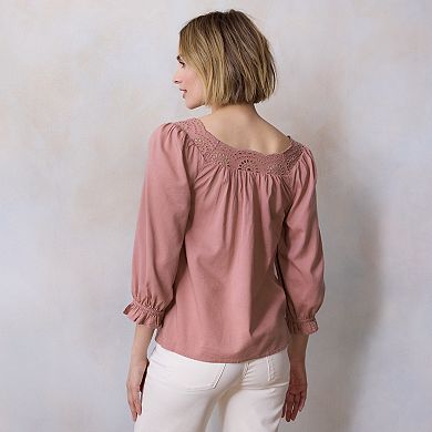 Petite LC Lauren Conrad Lace Insert Button Front Top