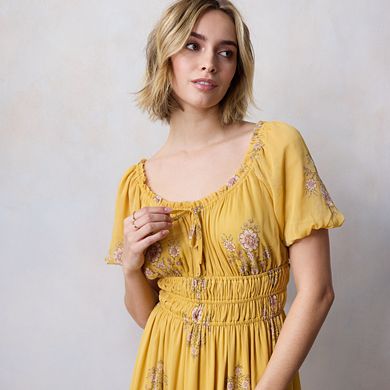 Petite LC Lauren Conrad Shirred Bodice Tea-Length Midi Dress