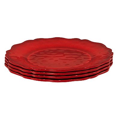 Certified International Red Crackle 4 pc Dinner Plate Set