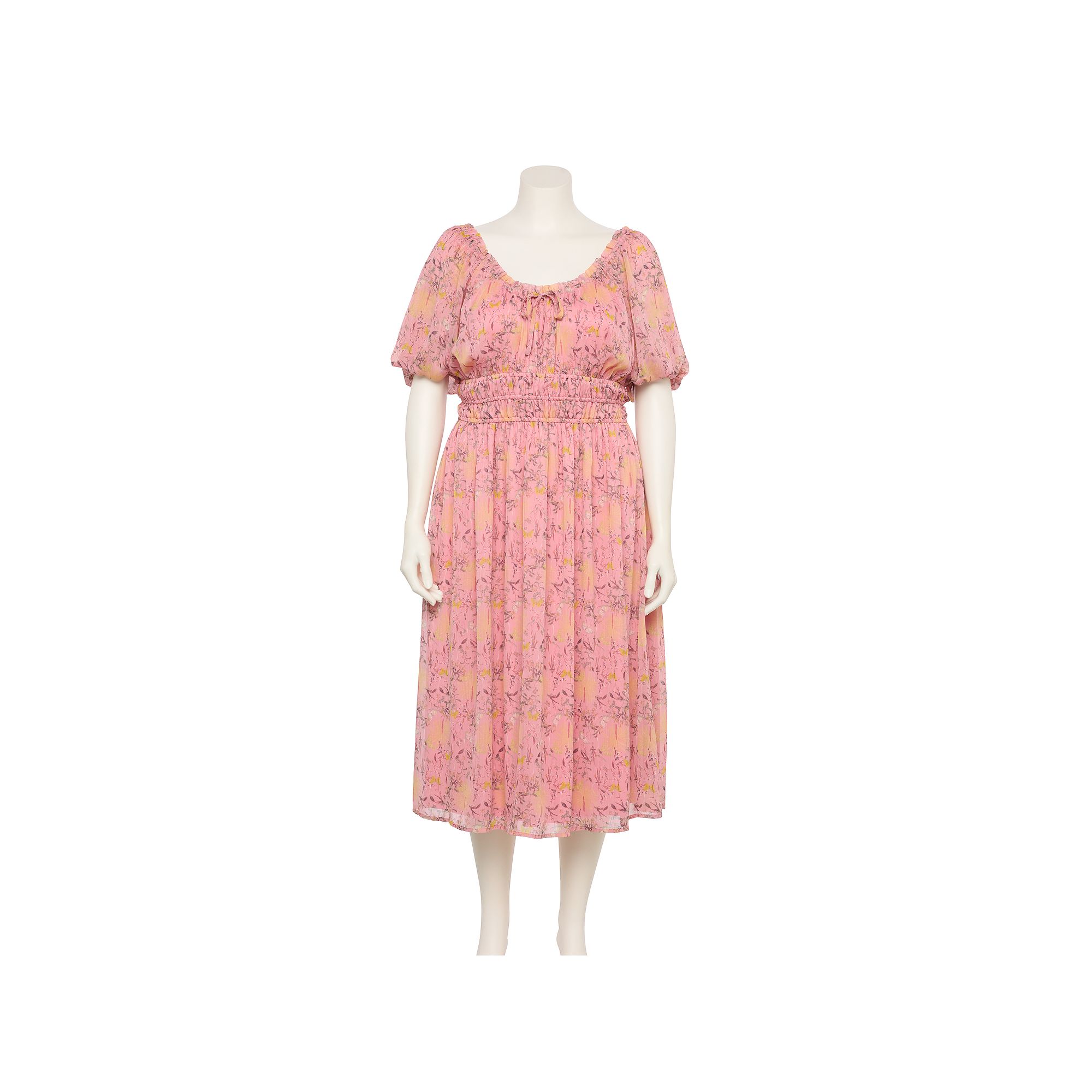 Plus Size LC Lauren Conrad Shirred Bodice Tea Length Dress, Womens, Size: 