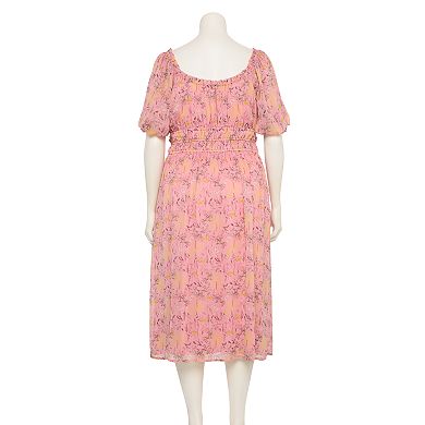 Plus Size LC Lauren Conrad Shirred Bodice Tea Length Dress