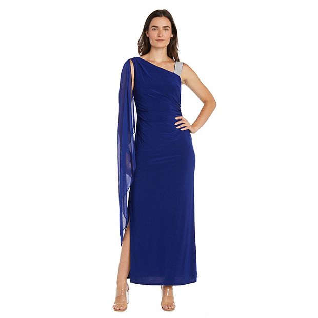 r & m richards one shoulder dress One-Shoulder Midi Crepe Evening Sheath Dress  The Dress Outlet