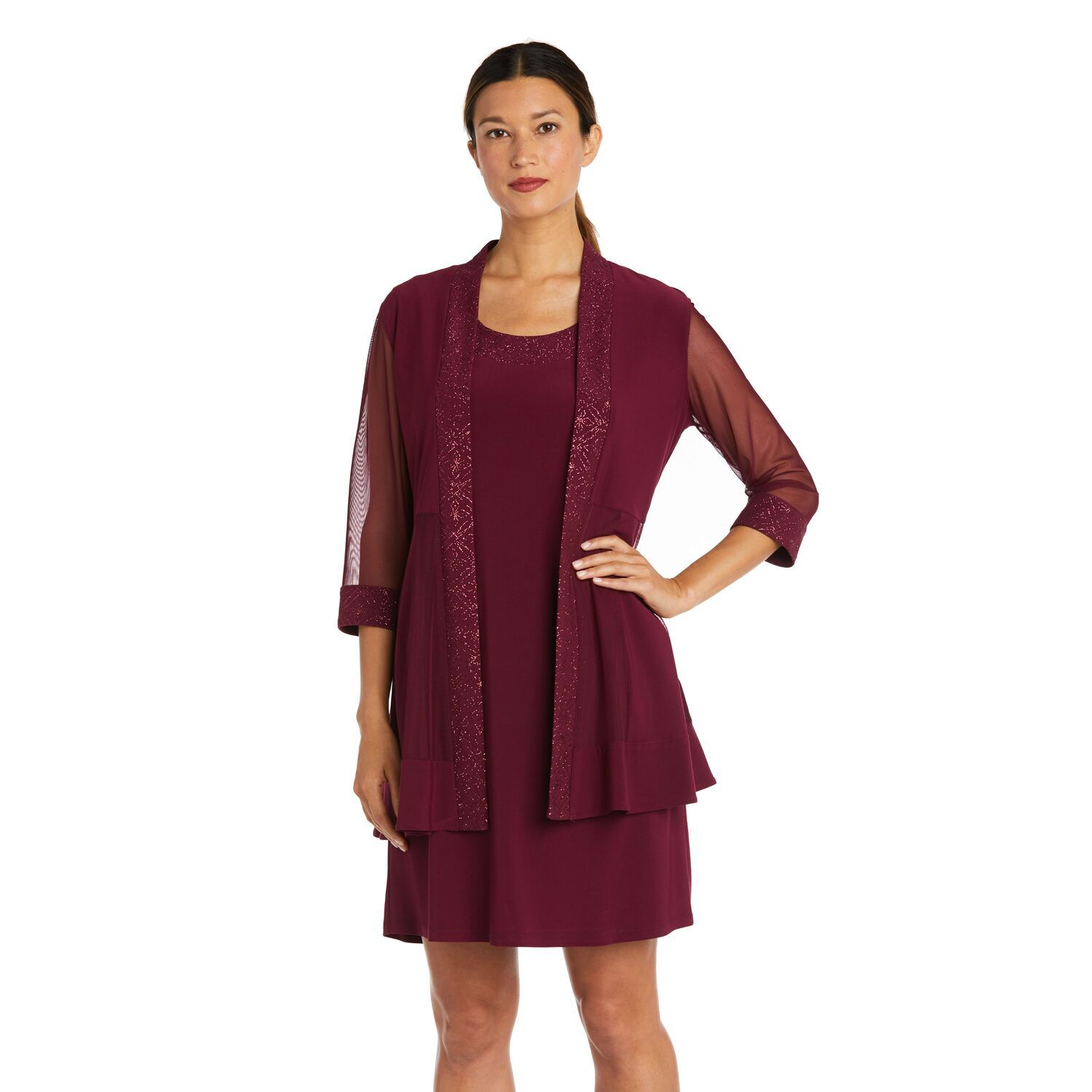 Женские платья R&M Richards 2 pc Panel Jacket & Dress Set, цвет: Мерло — фото 1
