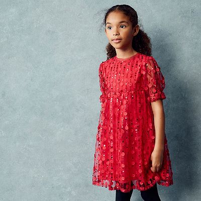 Girls 4 12 NEXT Red Sequin Floral Dress