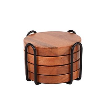 Mingle & Co. 4 pc Wood Coaster with Holder Set