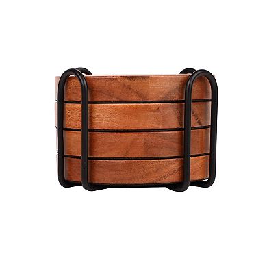 Mingle & Co. 4-pc. Wood Coaster with Holder Set
