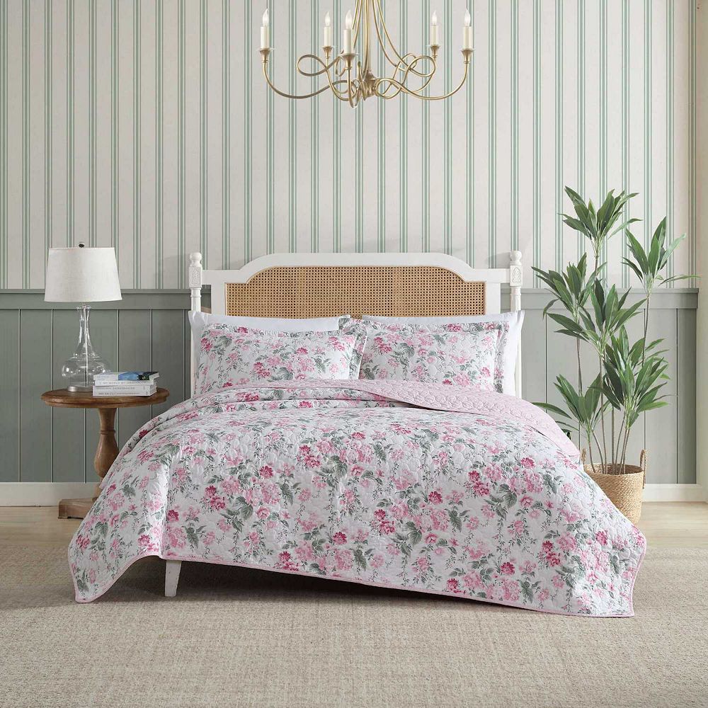 Laura Ashley Home Omkeerbaar katoenen beddengoed met bijpassende glans, lichtgewicht woondecoratie voor alle seizoenen, Bedford Green/Off-White, Twin