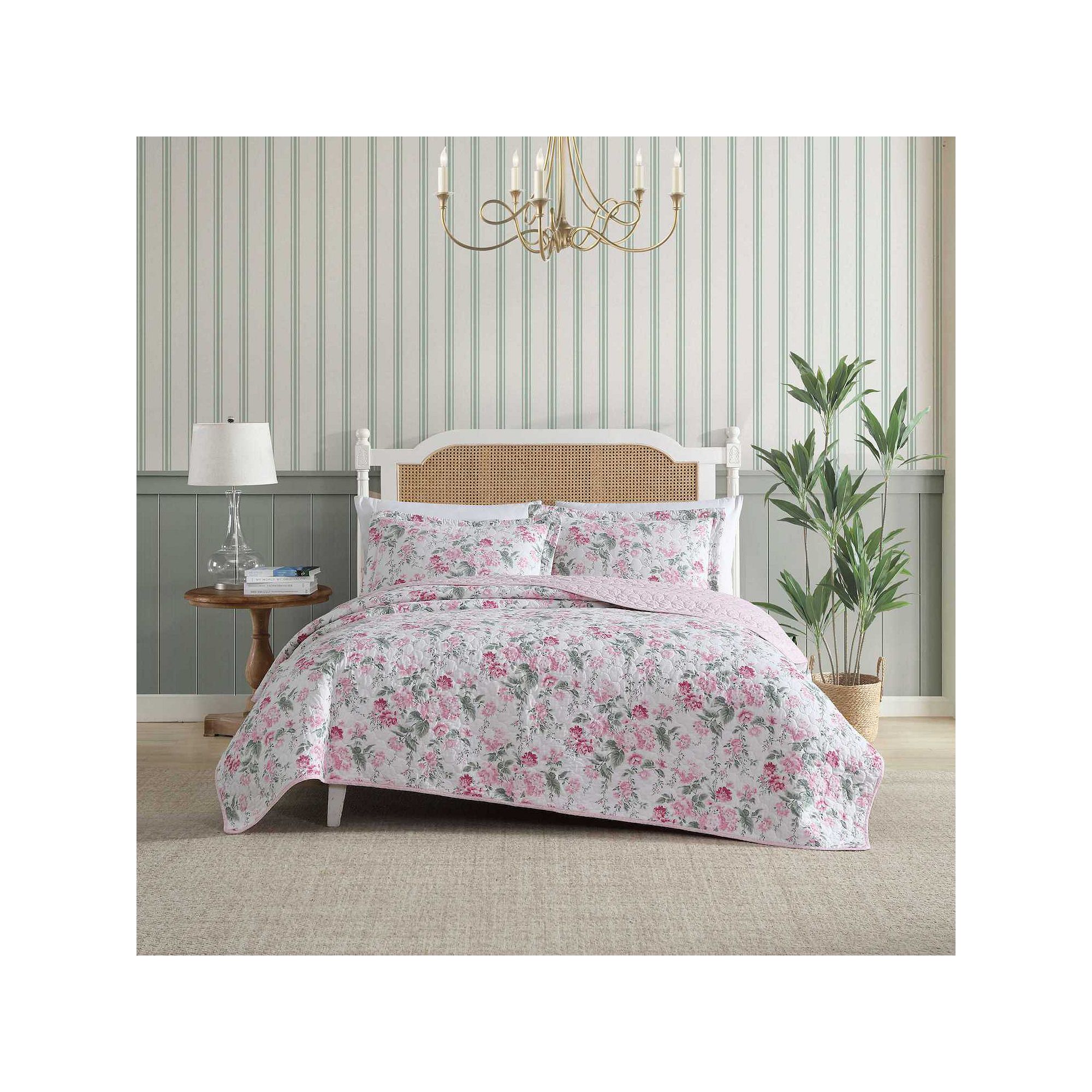 Laura Ashley Olivette Pink Floral Quilt & Sham Set