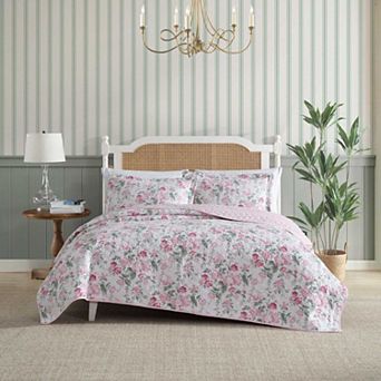 Laura Ashley Olivette Pink Floral Quilt & Sham Set