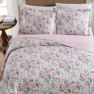 Laura Ashley Olivette Pink Floral Quilt & Sham Set