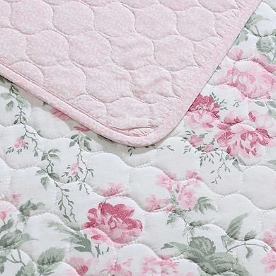 Laura Ashley Olivette Pink Floral Quilt & Sham Set
