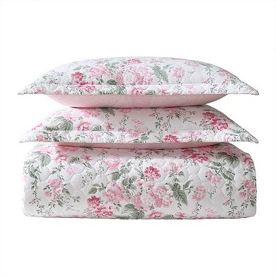 Laura Ashley Olivette Pink Floral Quilt & Sham Set