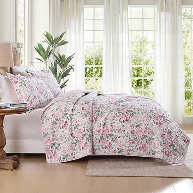 Laura Ashley Olivette Pink Floral Quilt & Sham Set
