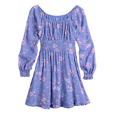 babydoll dress long sleeve FRONT TIE RUFFLED MINI day edge. Girls 7-16 Limited Too Long
