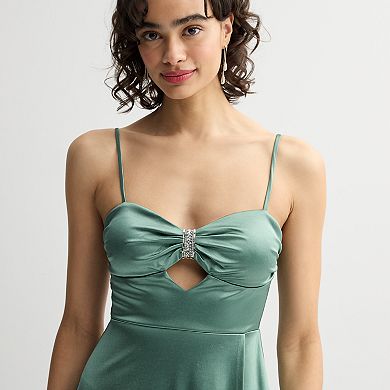 Juniors' Jump Apparel Cut Out Embellished A-Line Gown