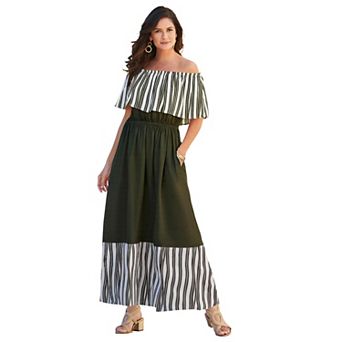 Jessica London Women's Plus Size Off-The-Shoulder Maxi Dress