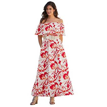 Jessica London Women's Plus Size Off-The-Shoulder Maxi Dress
