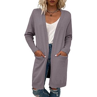 Women's Long Sleeve Knit Cardigan With Pocket Casual Open Front Sweater Coat