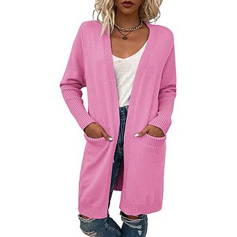 Women's Long Sleeve Knit Cardigan With Pocket Casual Open Front Sweater Coat