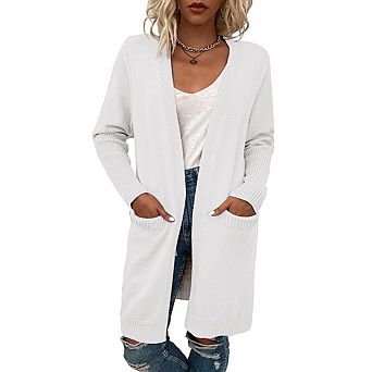 Women's Long Sleeve Knit Cardigan With Pocket Casual Open Front Sweater Coat
