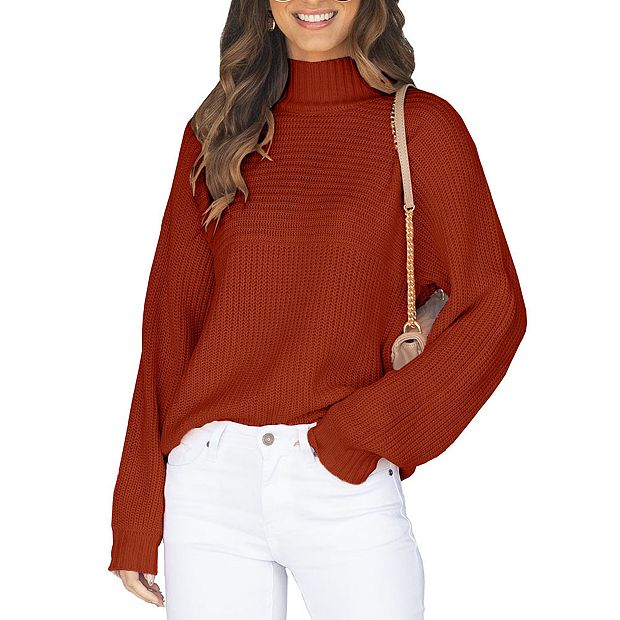 Womens Turtleneck Long Sleeve Knit Pullover Sweaters Solid Fall Winter Casual Spilt Hem Sweater Tops