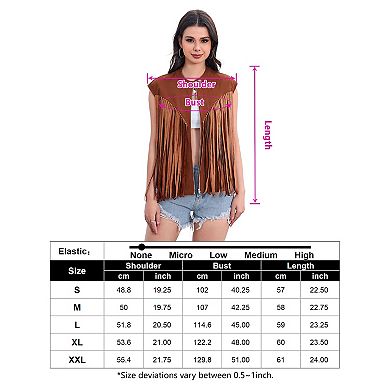 Women's Fringe Vest 70s Denim Zip Up Jacket Hippie Sleeveless Loose Tank Tops Vest