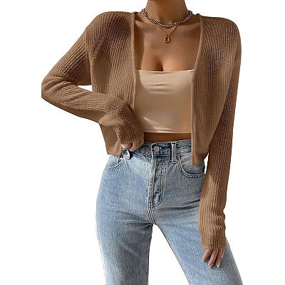Cropped Cardigan Sweaters Open Front Long Sleeve Cardigans