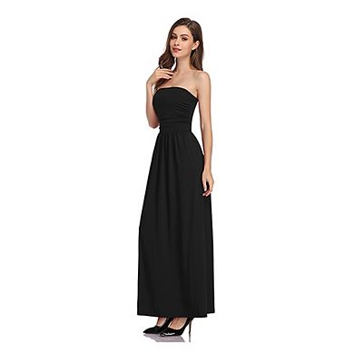 Women's Summer Boho Strapless Maxi Dresses High Waist Vintage Floral Print Maxi Long Dress