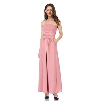 Women's Summer Boho Strapless Maxi Dresses High Waist Vintage Floral Print Maxi Long Dress
