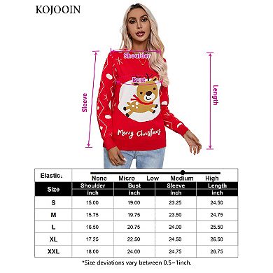 Women Long Sleeve Vintage Oversized Reindeer Snowflakes Crew Neck Knit Christmas Pullover Sweater