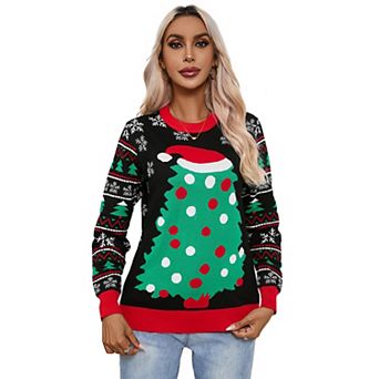 Women Long Sleeve Vintage Oversized Reindeer Snowflakes Crew Neck Knit Christmas Pullover Sweater
