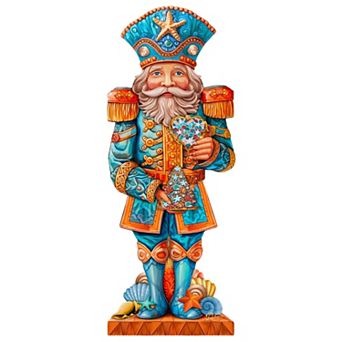 24-Inch Coastal Nutcracker Outdoor Door Handcrafted Wooden Porch Decor by G. DeBrekht