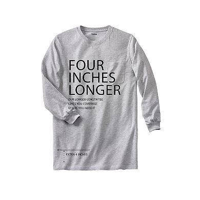 KingSize Men's Big & Tall Shrink-Less Lightweight Longer-Length Long-Sleeve Crewneck Pocket Tee