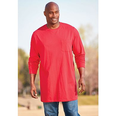 Kingsize Men's Big & Tall Shrink-less Lightweight Longer-length Long-sleeve Crewneck Pocket Tee