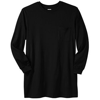 Kingsize Men's Big & Tall Shrink-less Lightweight Longer-length Long-sleeve Crewneck Pocket Tee